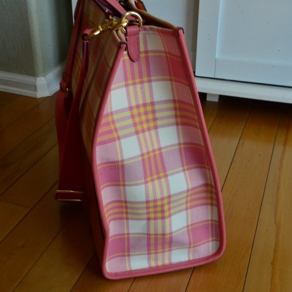 Coach Pink Plaid Tote Bag - Picture 2 of 11